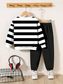 2pcs/Set Baby Boy Casual Loose Knit Soft Pullover Sweatshirt And Pants Set, Autumn/Winter - Multicolor - View 5