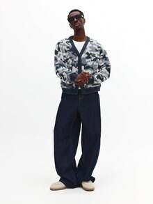 SUMWON Áo khoác cardigan dệt kim họa tiết ngụy trang dáng crop fit dày dặn cài nút phía trước mùa đông ấm áp cổ chữ V dài tay họa tiết quân đội cổ điển thường ngày ấm áp - Nhiều màu - Xem 4