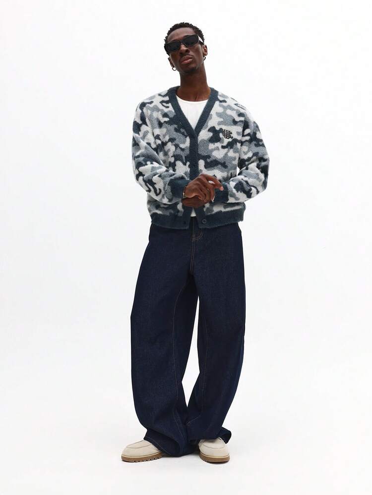 Cardigan in maglia mimetica con bottoni sul davanti e scollo a V