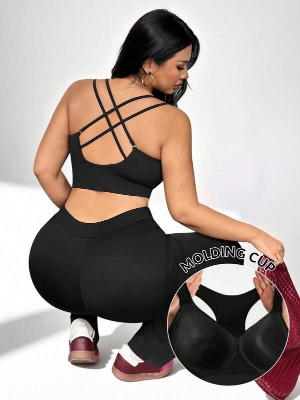 Auralis Sujetador deportivo de estilo simple con cordones cruzados en la espalda, ajuste ceñido, para mujer talla grande, ropa deportiva de invierno para mujer