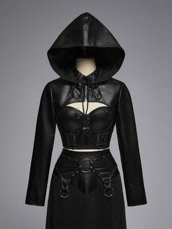 Goth Chaqueta corta con capucha, estilo gótico punk para mujer