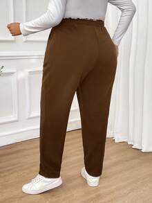 SHEIN CURVE+ Pantalones negros de talla grande para mujer con estampado de leopardo, costuras, cintura elástica y bolsillos, ropa de otoño e invierno, ropa informal y cómoda, pantalones para trabajo, ropa de maestra, pantalones para curvas, ropa de oficina, ropa casual de negocios para mujer