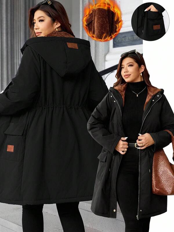 Easura Fashionable Casual Retro Elegant Comfortable Contrast Color Patchwork Waist Cinched Padded Coat