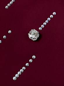 Resyla Áo thun cổ tròn tay ngắn đính hạt lấp lánh + đá Rhinestone dành cho nữ - Màu Đỏ Sâu - Xem 4