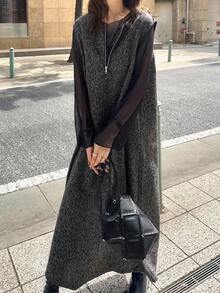 FRIFUL Women's Casual Loose Zip-Up Sleeveless Round Neck Dress, Autumn Prom Dress Maxi Dress - Black - View 4