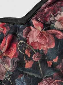 SHEIN MOD Vestido de satén negro con corte en la cintura y estampado jacquard vintage - Multicolor - Ver 3