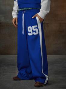 AXEPEAK Men Elastic Letter Print Crew Neck Long Sleeve Sweatshirt And Sweatpants Casual Suit, For Fall Winter, Clothes