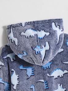 SHEIN 青少年男孩恐龙印花柔软羊毛连帽拉链连体裤，秋冬 - 淺藍色 - 查看 8