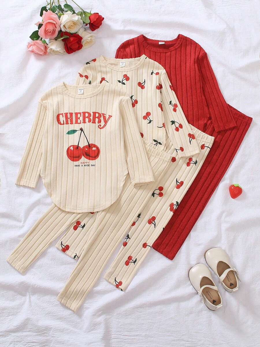 Set de 3 piezas Camiseta de manga larga casual y suave de punto a rayas para niños pequeños, con pantalón ajustado a juego, diseño de estampado, compra 1 set y llévate 2 sets gratis, versátil para viajes, hogar u uso al aire libre, adecuado para primavera, verano, otoño e invierno