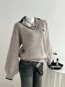 Elamini 女士休闲宽松半拉链毛衣