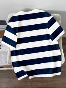 Manfinity Joysei 时尚休闲复古撞色条纹数码印花男士T恤 男士条纹T恤 男士短袖T恤 男士T恤 男士休闲T恤 男士夏季T恤 男士条纹上衣 男士休闲T恤 - 彩色 - 查看 3