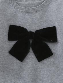 Cozy Pixies Maglione a girocollo con spalle a goccia, decorato con fiocco e blocchi di colore, casual e versatile per autunno/inverno, per bambina