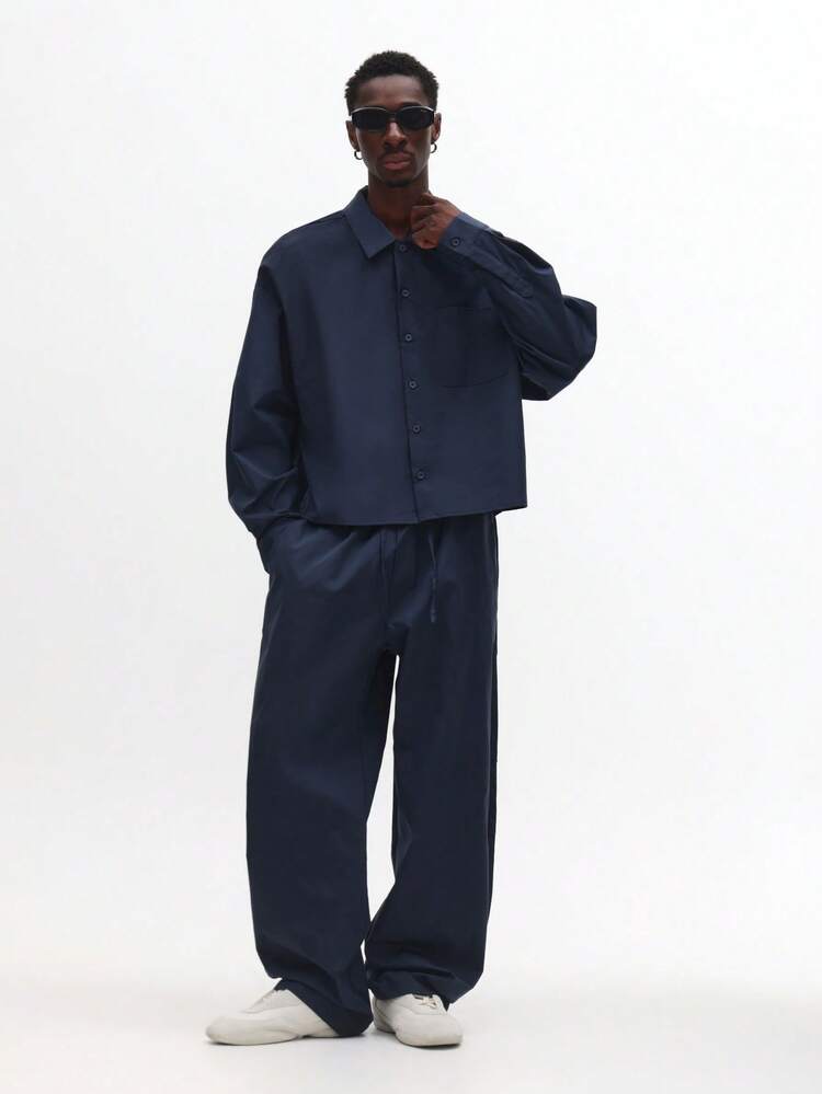 Nylon Button Down Shirt With Double Pockets And Skater Trouser