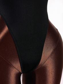 Amplova Shiny Fabric Sexy Plunging Neckline Women's Bodysuit Rave Bodysuit Women Bodysuit - Black - View 6