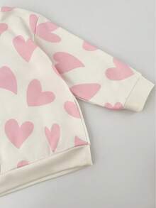 THE HAPPY LOOK 2pcs/Set Young Girl Heart Pattern Knit Soft Crew Neck Long Sleeve Pullover Sweatshirt And Elastic Waist Jogger Pants - Pink - View 3