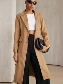 Aveloria Modichic Elegant Fashionable Minimalist Versatile Wool Blend Notched Collar Cinched Waist Mid-Length Coat