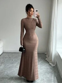 Rafferiza 1 chiếc váy đuôi cá ôm sát có họa tiết màu trơn dành cho nữ - màu nâu - Xem 7
