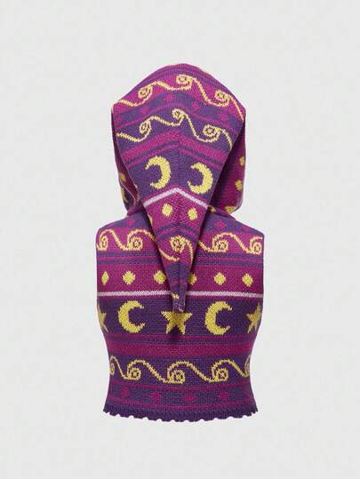 Hippie Suéter de punto misterioso de talla grande con estampado de sol, luna y estrellas de astrología hippie