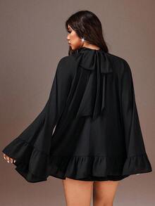 Rustia Plus Size Ruffle Trim Long Sleeve Blouse For Women, European And American Style - Black - View 3