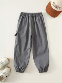 SHEIN Young Boy 休闲街头灰色字母图案松紧腰裤 - 彩色 - 查看 2