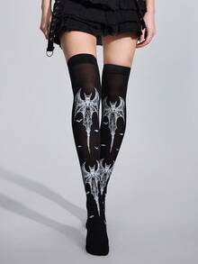 ROMWE Goth Women Over The Knee Socks - Black - View 2
