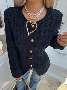 Livesso Women's Round Neck Cinched Waist Regular Jacket, Autumn