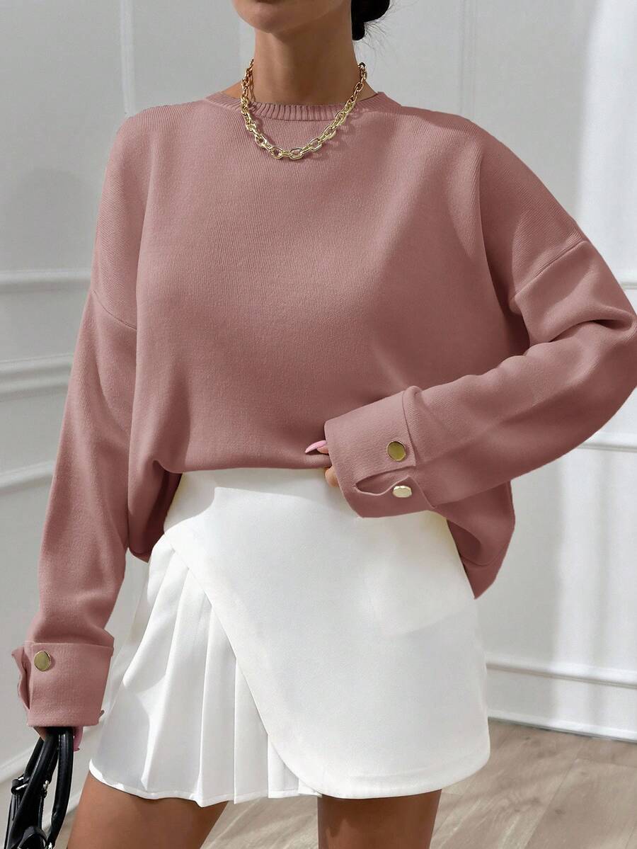 SHEIN Femme Gros Pull d'hiver à Manches Doubles avec Boutons Détaillés Surdimensionné Toucher Chaud