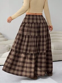 Solflare Chân váy xòe xếp nếp họa tiết kẻ caro Maillard cổ điển mới thu đông 2025, đa năng cho các buổi đi chơi thường ngày, tiệc tùng, hẹn hò, cỡ lớn - Nhiều màu - Xem 3