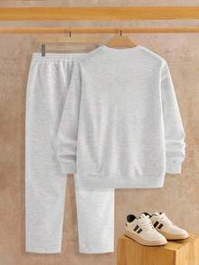 Manfinity NXTstreet 男士休闲字母印花卫衣裤套装（2件套）男士慢跑服套装 男士休闲套装 两件套运动服 街头风两件套运动服 秋冬款