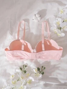 DelicateAllure 1pc Pink & White Push-Up Balconette Underwired Molded 1/2 Cup Strapless Floral Lace Bra, Suitable For Vacation, Party, Plus Size, Wireless Lingerie Bra, Intimate, Party, Date, Innocent, Sexy, Cute, Kawaii, Lift - Pink - View 2