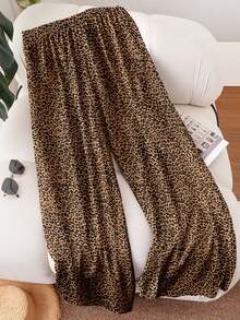 CosyJoli Ropa de mujer talla grande, nueva ropa casual de negocios para primavera/verano, ropa de playa, moda de San Valentín, elegante para ir al trabajo, pantalones anchos de estampado de leopardo elegantes con bolsillos, vuelta al colegio