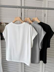 SHEIN LUNE 3 chiếc áo thun ngắn tay cơ bản màu trơn dành cho nữ, kiểu dáng thường ngày. - Xám - Xem 2