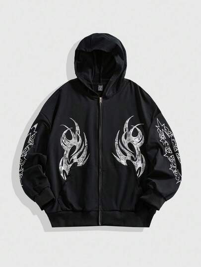 Street Life Sudadera con capucha casual de hombre con estampado de color contrastante, otoño