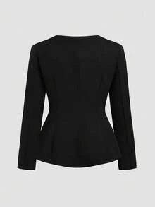 SHEIN CURVE+ Áo khoác tay dài thanh lịch khóa kim loại bất đối xứng cỡ lớn - màu đen - Xem 2