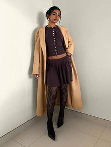 EgrlEra Women's Elegant&Street Style Lapel Neck Casual Long Sleeve With Pocket Design Woolen Overcoat, Autumn/Winter Style - Khaki - View 5