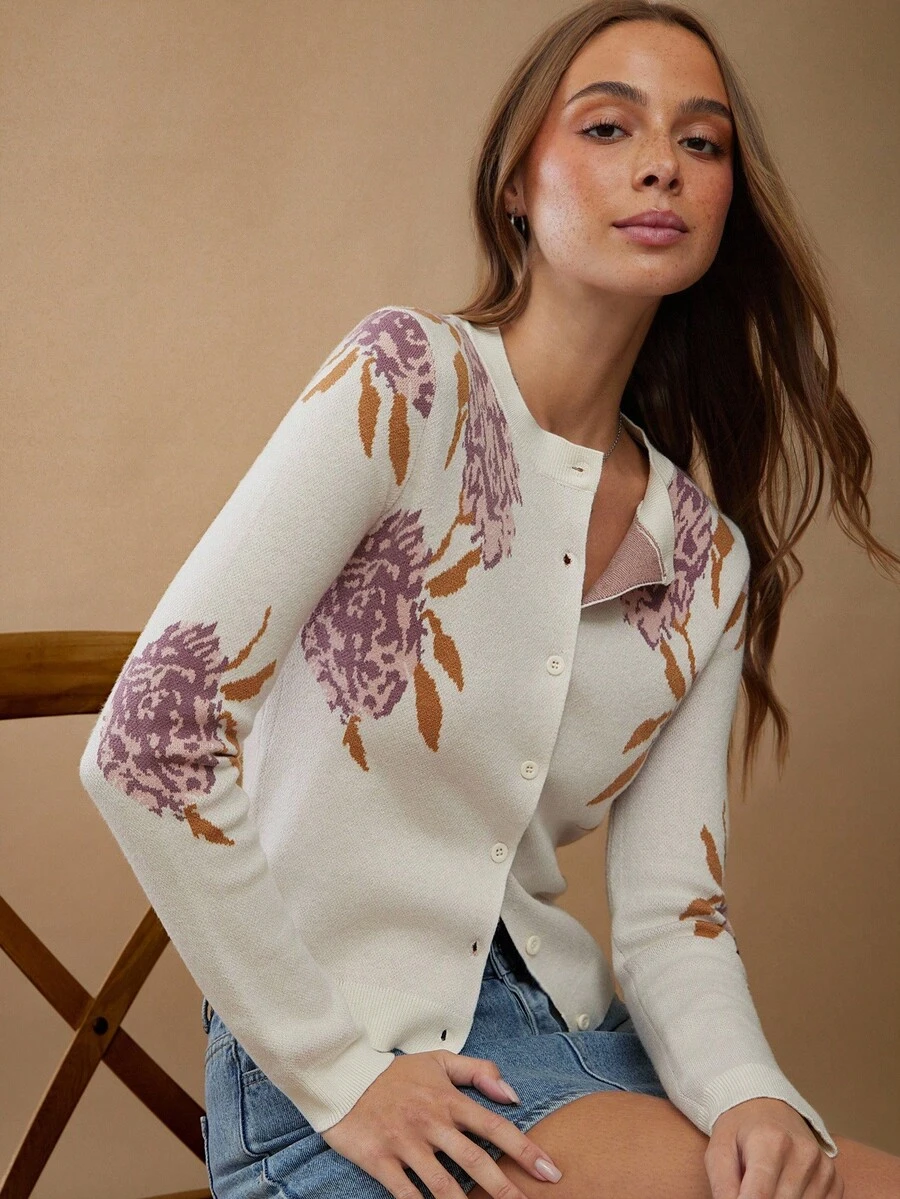WESTFADE Áo len cardigan dài tay cổ tròn cài nút phía trước phong cách miền Tây nước Mỹ, dễ thương theo phong cách Boho mùa thu đông cổ điển, áo khoác kiểu nông trại cao bồi, quà tặng thoải mái, Giáng sinh, trang phục miền Tây hòa nhạc đồng quê dành cho nữ, phong cách Trung Tây - Màu be - Xem 1