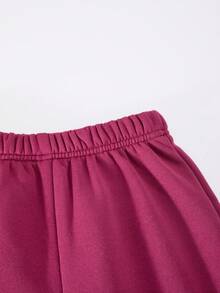 SHEIN Casuvi Kid Young Boy2-Piece Set: Fleece Crew Neck Sweatshirt + Jogger Pants, English Graphic Print, Suitable For Casual, Holiday, Sports In Autumn/Winter Fall - Burgundy - View 3