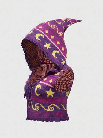 Suéter de punto misterioso de talla grande con estampado de sol, luna y estrellas de astrología hippie