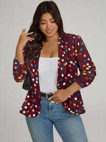 Comfylo 大码波点撞色休闲西装外套 大码女式夏季外套 大码女式西装外套 女式西装外套 连衣裙外套 女式西装外套 - 酒紅色 - 查看 4