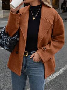 EMERY ROSE Women's Fashionable Double-Breasted Overcoat, Autumn/Winter - Rust Brown - View 3