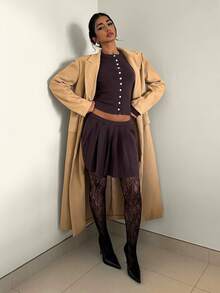 EgrlEra Women's Elegant&Street Style Lapel Neck Casual Long Sleeve With Pocket Design Woolen Overcoat, Autumn/Winter Style - Khaki - View 3