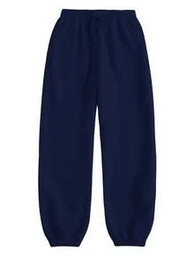 SHEIN BASICS 女士休闲宽松口袋纯色针织裤 - 藏蓝色 - 查看 3