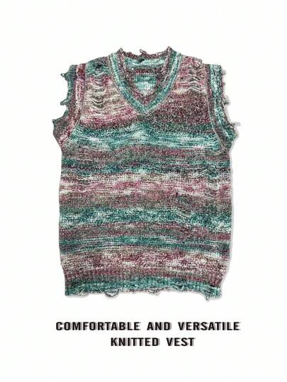Manfinity CasualKnits Herr Casual Ombre Distressed Stickad Väst, Höst