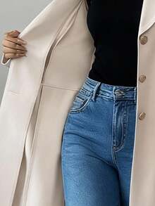 Rafferiza 时尚通勤百搭金属扣腰部修身卡其色女式夹克，优雅商务休闲西装外套，适合秋季/春季 - 卡其色 - 查看 6