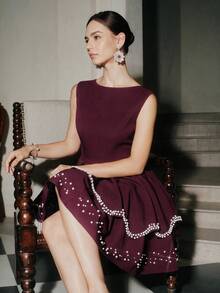 Anewsta Váy peplum dáng chữ A không tay đính ngọc trai, thích hợp cho ngày lễ tình nhân, kỳ nghỉ, tiệc tùng, tiệc chiêu đãi, mùa thu, mùa đông, năm mới, tiệc tùng, đám cưới, thanh lịch, sang trọng, sành điệu, váy dạ hội, đám cưới sang trọng, giáng sinh, váy dự tiệc thanh lịch - Màu đỏ tím - Xem 7