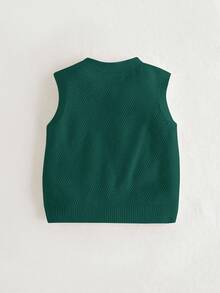 Cozy Pixies Baby Boy Casual Versatile V-Neck Sleeveless Cardigan Autumn Winter Clothes For Girl - Dark Green - View 2