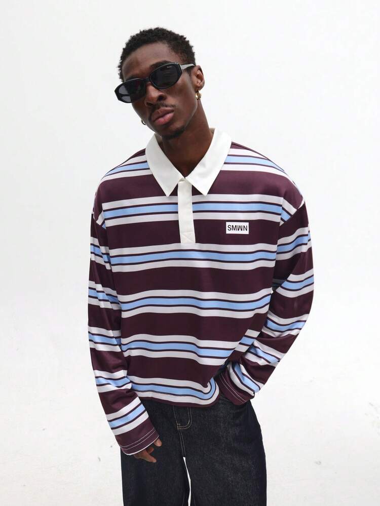 Striped Rugby Polo With Boxy Fit And Point Collar