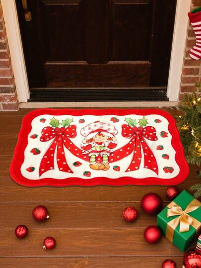 Strawberry Shortcake X SHEIN 1 件装蝴蝶结卡通人物图案加厚防滑柔软毛绒地毯，可爱印花，适合放置于入口、浴室等处，多种尺寸可选，礼品之选