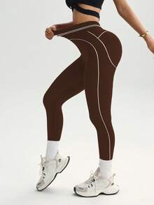 Easithlete 1 Stück feuchtigkeitsableitende Stoff Kontrast Farbband Design Basis Schwarz & Weiß Sporthose, geeignet für Training, Yoga, nahtlos