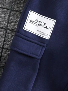 SHEIN Young Boy Letter Print Drawstring Sweatpants, Suitable For School, Casual, Holiday, Travel, Sports - Navy Blue - View 5